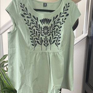 Green Embroidered Women's Top